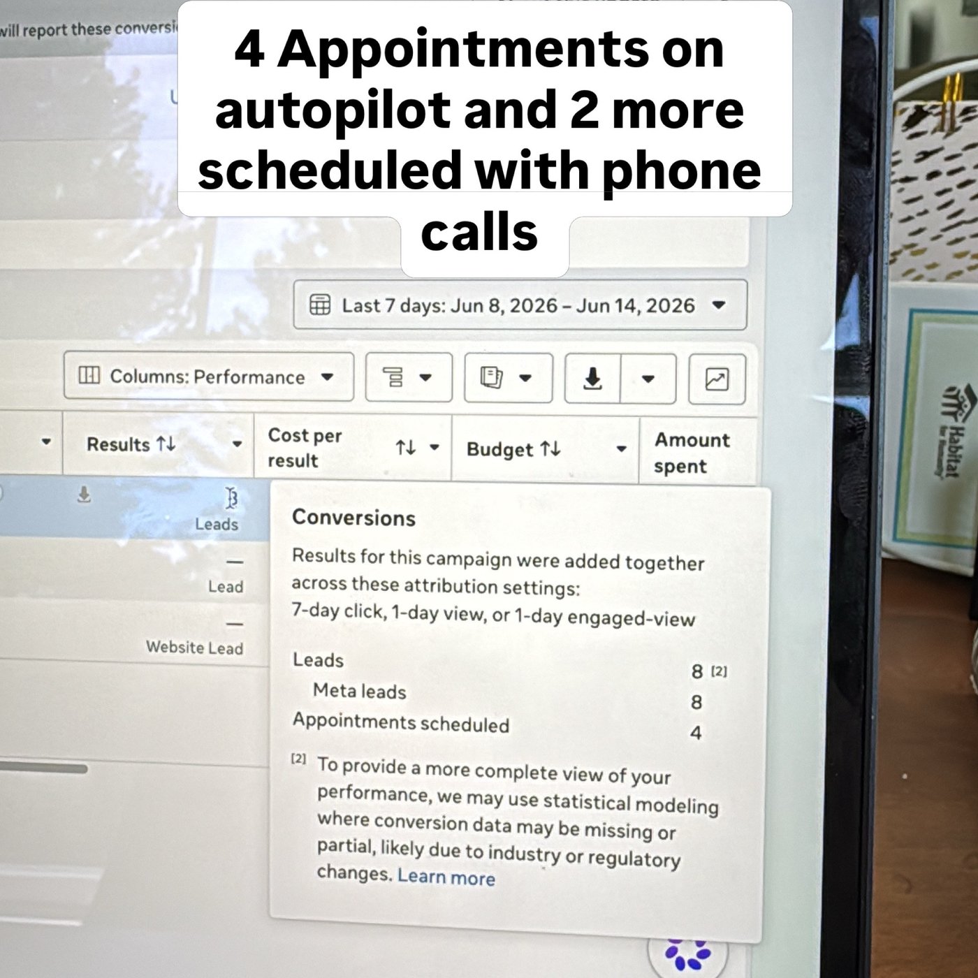 8 leads in 7 days — 4 appointments booked on autopilot, 2 more scheduled by phone.