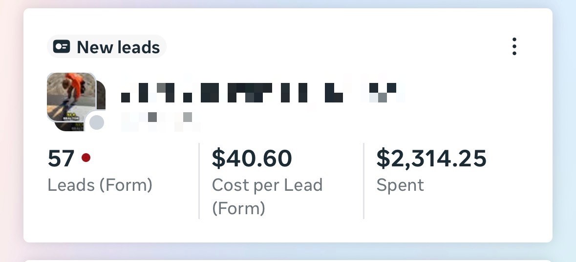 57 form leads for a contracting client (name redacted pending permission).